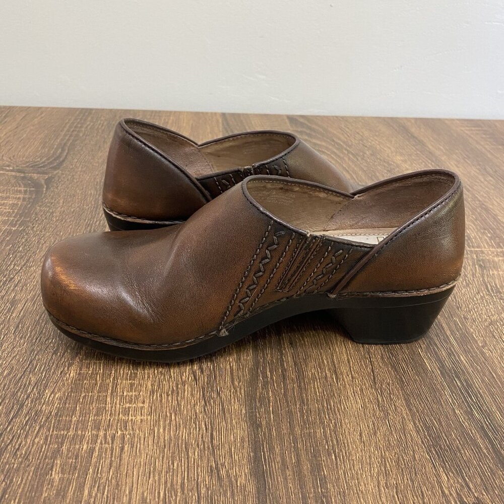 Dansko Clogs Womens 38 Siena Brown Leather Slip On Block Heel Comfort Shoes - Picture 8 of 11